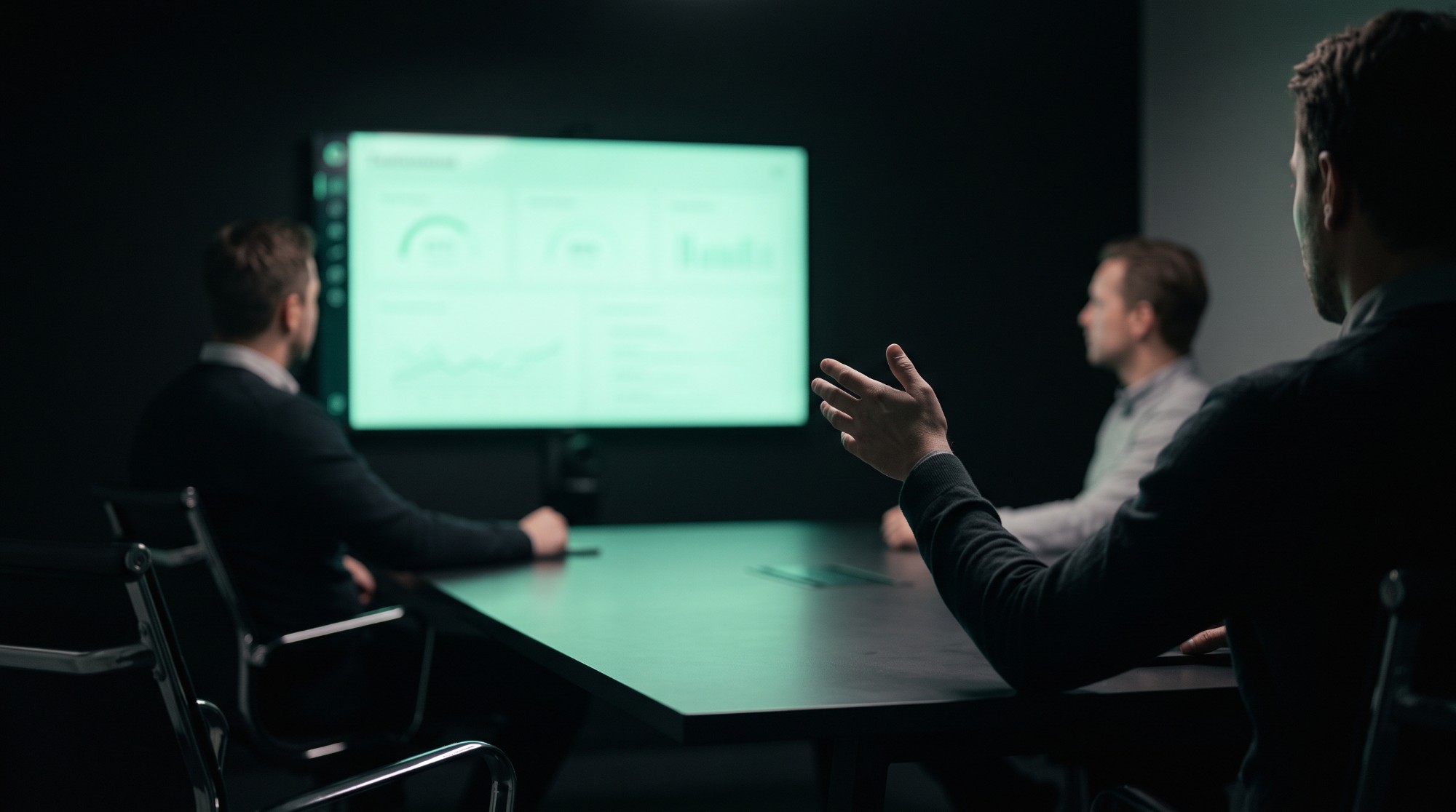 Team reviewing a performance dashboard during an operations training session